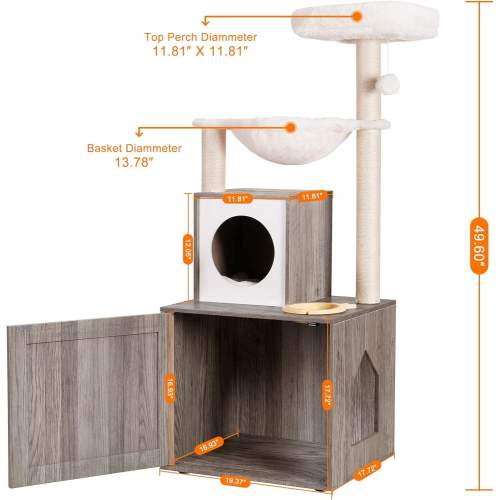 Cat Tree Tower With Litter Box Enclosure