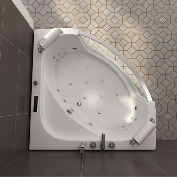 Japanese Small Size White Acrylic Whirlpool Fan-shaped Soaking Corner Bathtub with Window