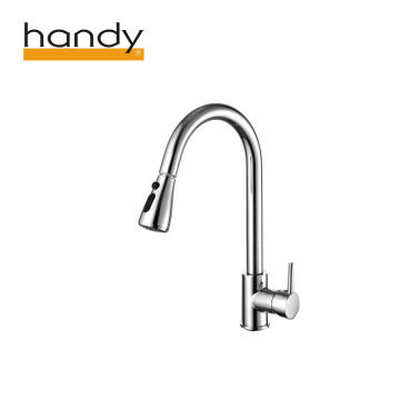 Brass chromed pull down kitchen faucet with sprayer