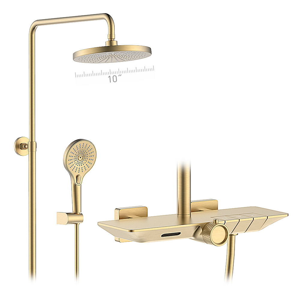 Round Shower Head 3 Function Golden Thermostatic Shower