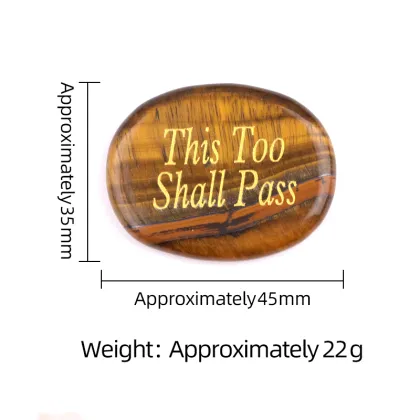 35X45MM Oval Engraved Inspirational Words(This too Shall Pass) Reiki Healing Crystal Carved Inspirational Word Worry Stone