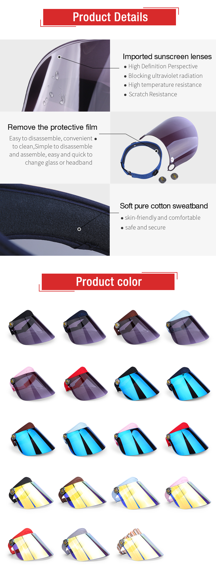Brown Lens Transparent Plastic Sun Visor Cap Women Hat