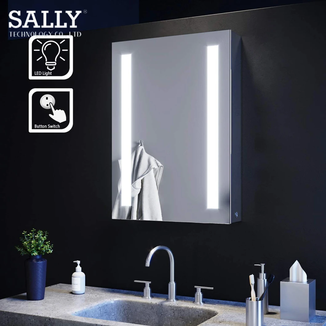 Sally Badezimmerspiegel Medizinschrank Aluminium Aufbewahrungsschrank 20 x 27,5 Zoll Rahmenloser Antibeschlag-Wand-Schminkspiegel mit dimmbarem Touch-Schalter