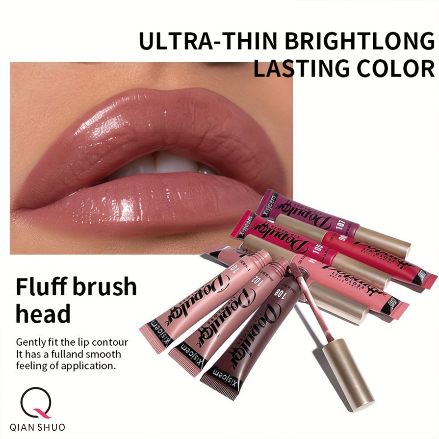 Lip Gloss Kuas Beludru Mewah dengan Nuansa Cerah