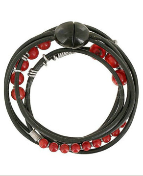 Custom string with red bead leather bracelets