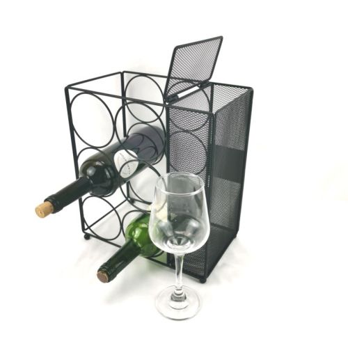 6 Bottle Wine Rack With Mesh Cork Basket