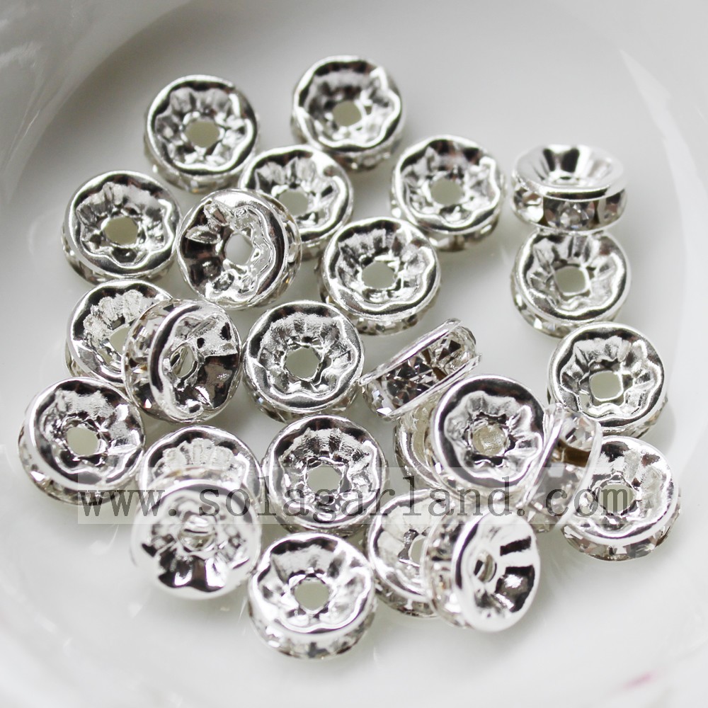 Pave Silver Rondelle Spacer Beads