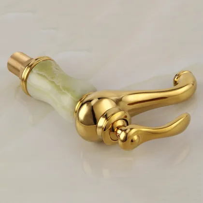 Gold Basin Taps: Unique Design Marble Stone Brass Jade Retro Bathroom Faucets with Crystal