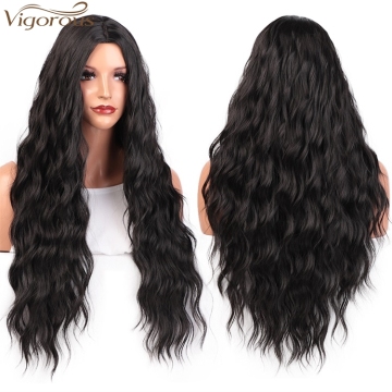 Vigorous Long Black Wavy Wig Synthetic Wave Wigs for Black Women Natural Middle Part Wigs Heat Resistant Hair