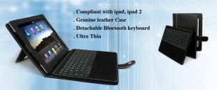Dirt - Resistant  High Grain Wireless  Apple  Ipad 2 Leather Case With Bluetooth Keyboard