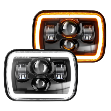 DOT White DRL Amber Turn Signal Rectangle Sealed Beam 5X7 LED Headlight for Jeep