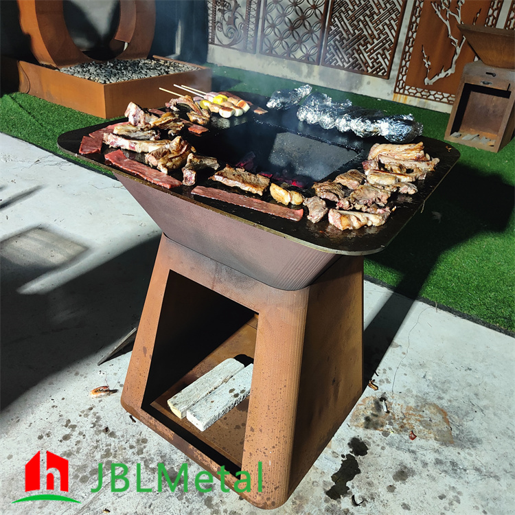 Corten Steel Fire Pit Barbecuing Grill