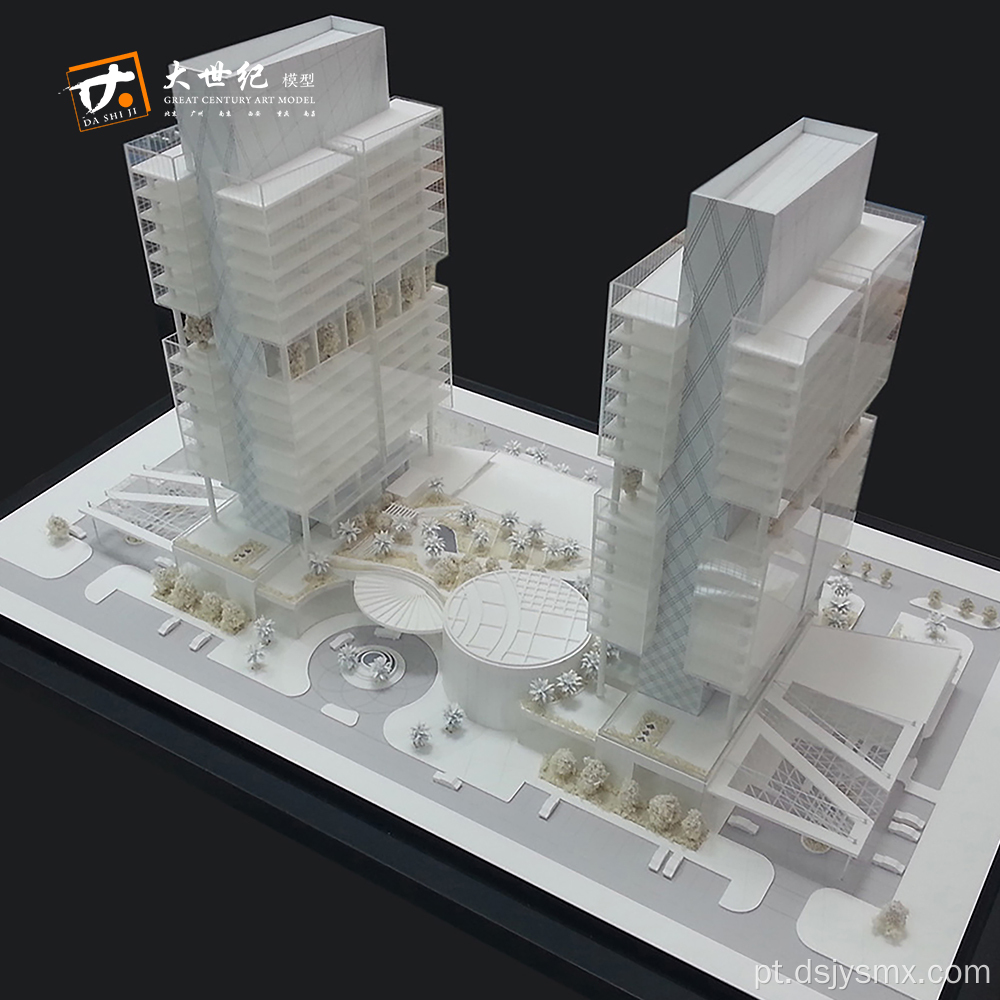 Modelo de construção de acrílico 3D e imóveis