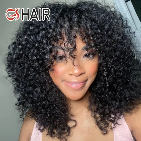 Wholesale GS Afro Kinky Curly Brazilian Human Hair Wigs with Bangs