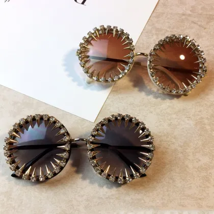 2022 Women's Luxury Crystal Brand Vintage Round Diamond Sunglasses