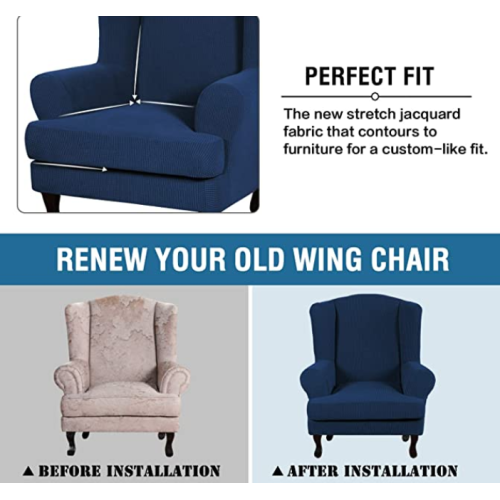2 Pieces Stretch Jacquard Slipcovers Wing Chair Cover