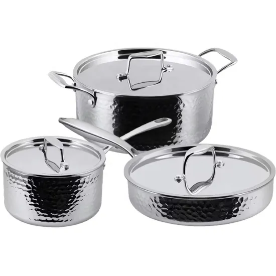 6Pcs Tri-Ply Hammered Stainless Steel Pots and Pans Cookware Set for Induction Cooktops and Ovens
