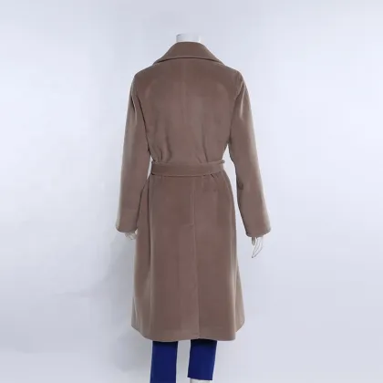 Most popular ladies wool overcoat designs autumn korean long lamb wool coat for women custom