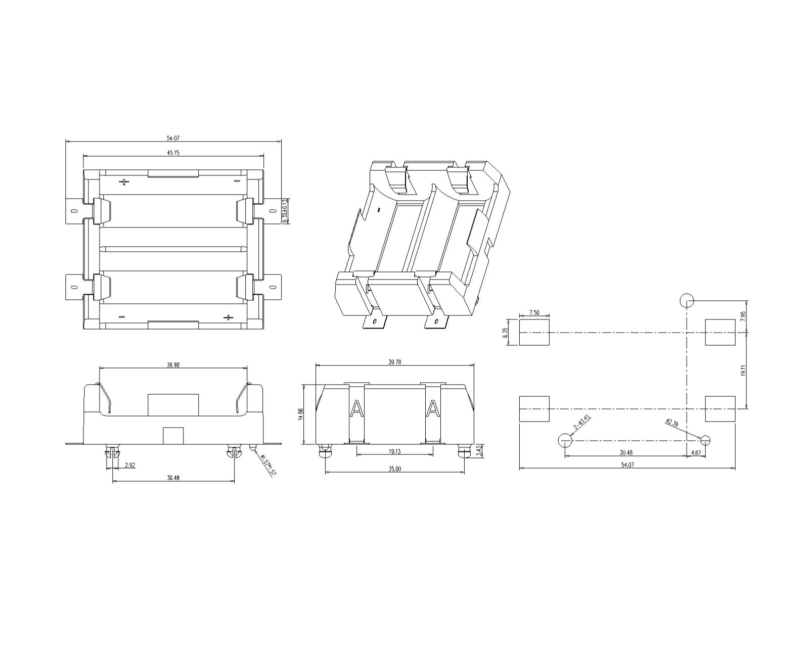 BBC-M-SN-A-098 Dual Battery Holder For 18350 SMT