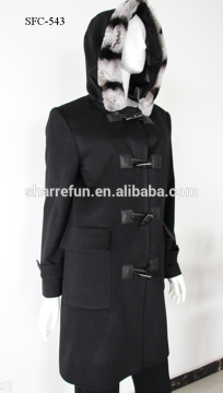 Chinese Hot Sale New Fashion 100% Cashmere Coat with Rex Rabbit Hoody