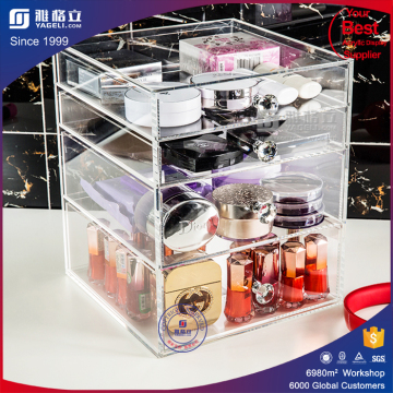 Yageli factory 4 tier acrylic cosmetic makeup organizer lipstick holder with crystal Knob