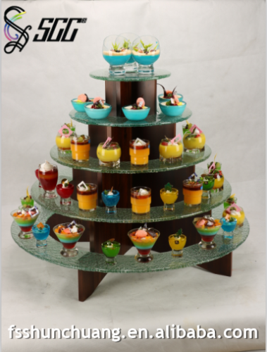 Large Unique Round 5 Tiers Wooden Cake Display Stand For Outdoor Party