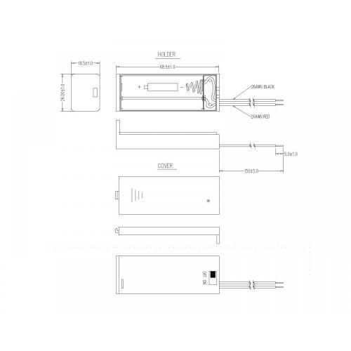 BBA-5-1-150-A-1 1 stuks AA Batterijhouders met dekking