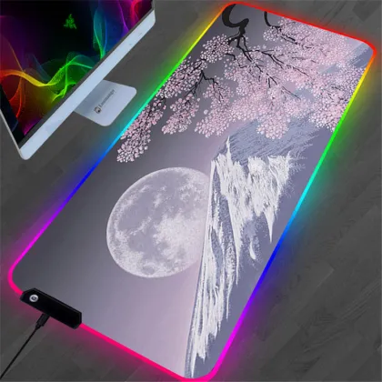 Large Cherry Blossom Design RGB Illuminated Gaming Mouse Pad and Keyboard Mat