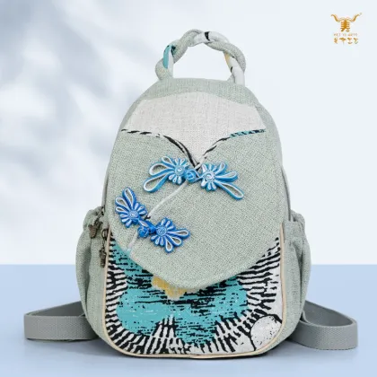 Elegant Cotton and Linen Backpack with Cheongsam Knot Button
