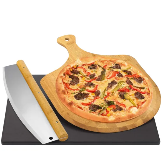 Square Black Ceramic Pizza Stone Oven Pan Set with Tools