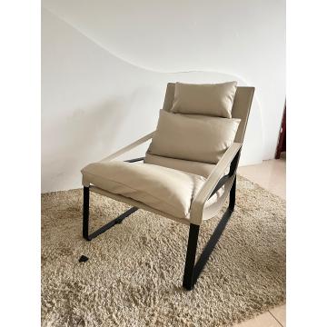 Modern Natural Leather Easy Chair with Steel Structure