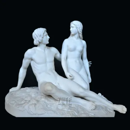 Famous Marble Sculpture White Stone Adam And Eve Statue