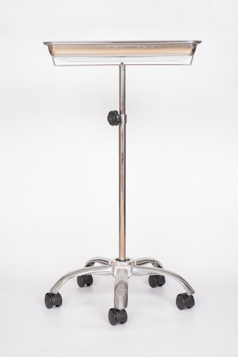 Hospital Adjustable Height Stainless Steel Five Wheels Instrument Stand with Removable tray TCS03