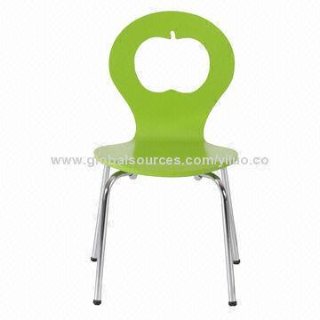 Stackable side dining chair with apple pattern on seat back