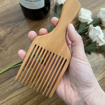 Professional Wooden Barber Comb: Wide Tooth Pic for Detangling African, Afro, and Beard Hair