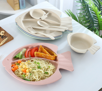 Fish Shape Wheat Straw Tableware Set for Baby