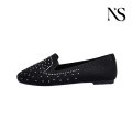 Mocassim de malha preta com strass