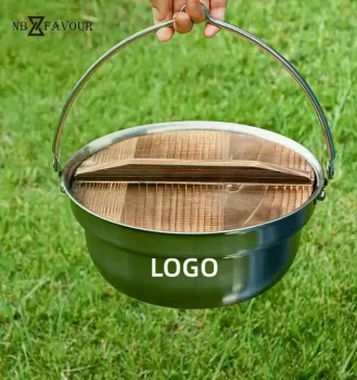 Burning Fire Pot Multi-Function Camping Stainless Steel Cook Pot with Pan Hanging Handle