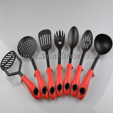 Kitchen Cooking Utensils with Built-in Stand, Red Set of 7 by Silicone Designs