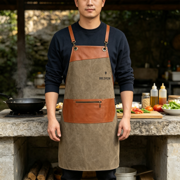 Vintage Leather‑Trimmed Outdoor Cooking Apron