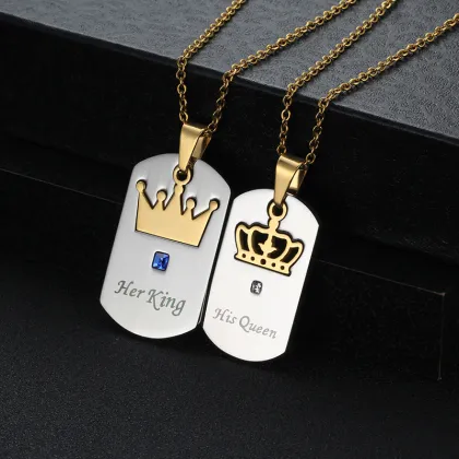 Stainless Steel 'Her King, His Queen' Crown Couple Necklaces: Hot Selling Jewelry for Lovers