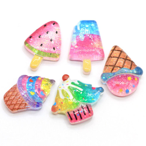 Glitter Fruit Pastèque Popsicle Flatback Résine Artisanat Simulation Sweet Ice Candy Summer Food pour Pince À Cheveux Ornement