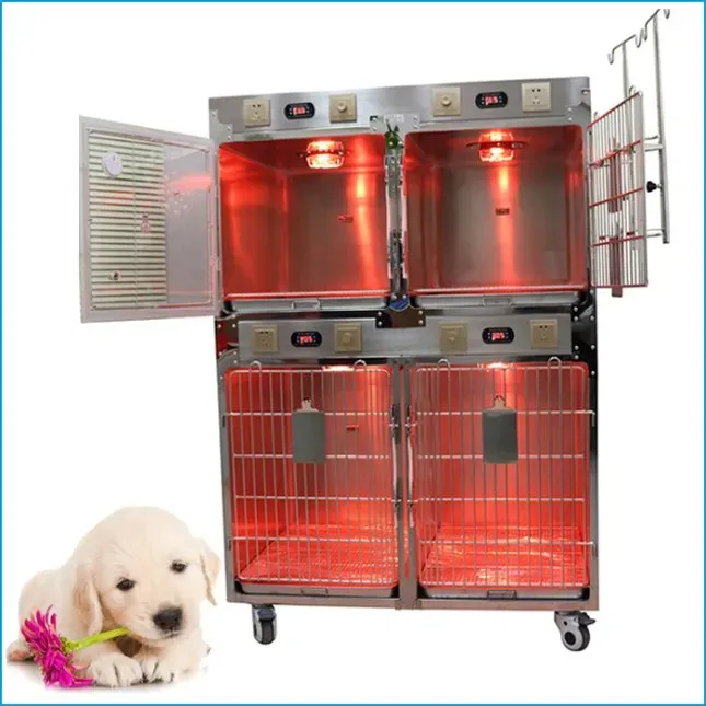 Stainless Steel Veterinary Therapy Oxygen Infrared Warm Heated Cage with IV Pole