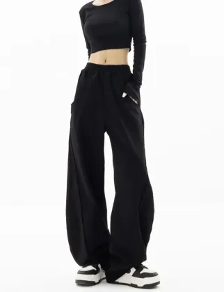 Wholesale Blank Cotton Oversized Wide Leg Sweatpants Stacked Flared Pants for Men