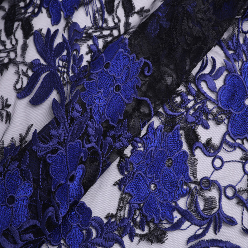 Tissu de broderie de frontière de dentelle chimique deux tons