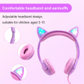 Cat Ears LED Light Up auriculares Safe Volume Limited 85dB para niños Auriculares para niños con micrófono