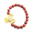 Red Jasper 8MM Round Beads Stretch Gemstone Bracelet with Diamante alloy rabbit Piece