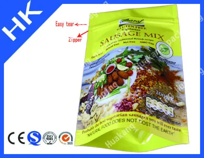 stand up zipper bag manufacturing for vegetarian sausage pakaging