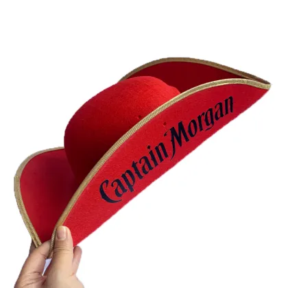 Wholesale Fashion Halloween Lace Pirate Hat with Button - Red Captain Morgan Hat for Party