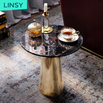 Luxury Nordic Modern Round Black Marble Top Coffee Table with Steel Legs RBG2J